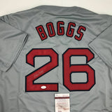 Autographed/Signed WADE BOGGS Boston Grey Baseball Jersey JSA COA Auto