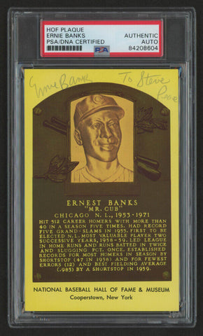 Ernie Banks / Mr Cub Signed Hall of Fame Plaque Postcard (PSA/DNA) Chicago Cubs