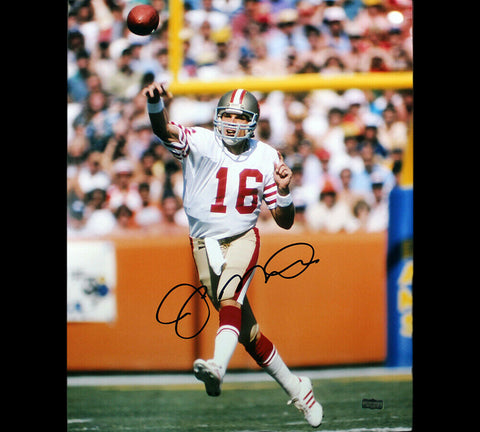 Joe Montana Signed San Francisco 49ers 16x20 Photo - White Jersey Throwing leg