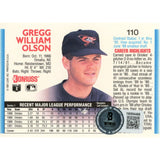 Gregg Olson Autographed/Signed 1991 Donruss 110 Trading Card Beckett 48406