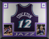 John Stockton Signed Utah Jazz Mitchell Ness Swingman Framed Jersey Beckett PURP