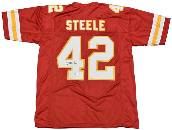 CARSON STEELE SIGNED AUTOGRAPHED KANSAS CITY CHIEFS #42 RED JERSEY BECKETT