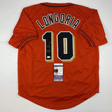 Autographed/Signed EVAN LONGORIA San Francisco Orange Baseball Jersey JSA COA