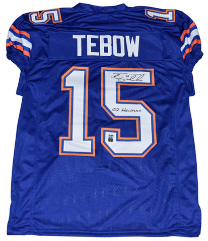 TIM TEBOW AUTOGRAPHED FLORIDA GATORS #15 BLUE GAME CUT JERSEY W/ 07 HEISMAN