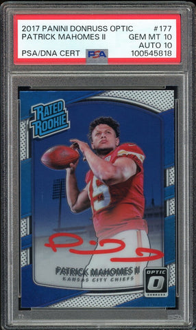 2017 Donruss Optic Rated Rookie Patrick Mahomes On Card Red Ink PSA 10/10 Auto