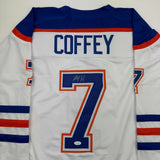 Autographed/Signed Paul Coffey Edmonton White Hockey Jersey JSA COA