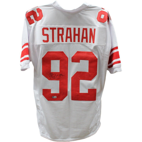 Michael Strahan Autographed/Signed Pro Style XL White Jersey BAS 30402