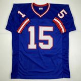 Autographed/Signed JEFF HOSTETLER New York Blue Football Jersey JSA COA Auto