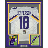 FRAMED Autographed/Signed JUSTIN JEFFERSON 33x42 Minnesota White Jersey JSA COA