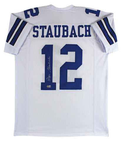 Roger Staubach Authentic Signed White Pro Style Jersey BAS