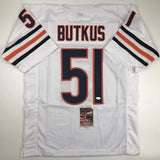 Autographed/Signed DICK BUTKUS Chicago White Football Jersey JSA COA Auto