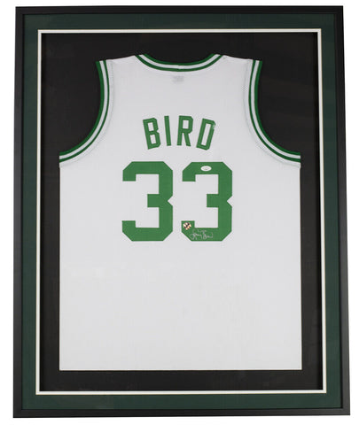 Larry Bird Boston Signed Framed Custom White Basketball Jersey JSA