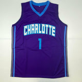 Autographed/Signed Muggsy Bogues Charlotte Purple Modern Jersey Beckett BAS COA