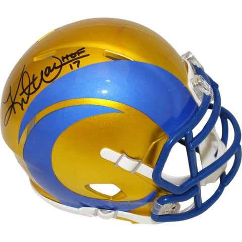 Kurt Warner Autographed/Signed St Louis Rams Flash Mini Helmet HOF Beckett 46854