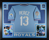 Salvador Perez Autographed Royals 2015 World Series Framed Jersey Beckett COA A