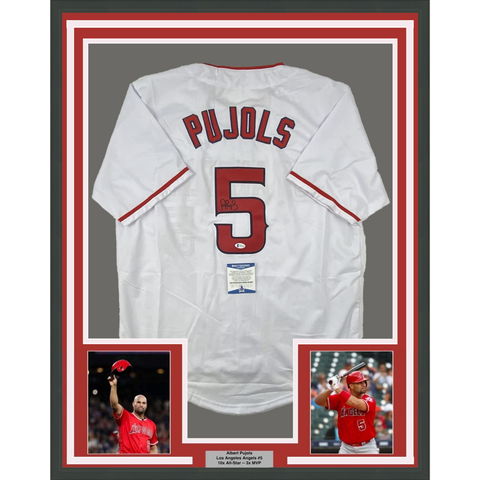 FRAMED Autographed ALBERT PUJOLS 33x42 Los Angeles White Jersey Beckett COA 2