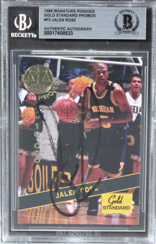 Michigan Jalen Rose Signed 1994 Signature Rookies GS Promos #P2 Card BAS Slabbed