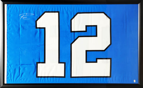 RUSSELL WILSON AUTOGRAPHED FRAMED 12TH MAN FLAG SEATTLE SEAHAWKS RW HOLO 200935