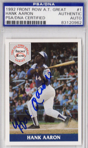 HANK AARON Autographed Atlanta Braves 1992 Front Row Card #1 - PSA/DNA