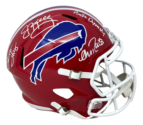 Jim Kelly Thomas Reed Signed Bills FS Replica Speed Helmet Bills Dynasty BAS ITP