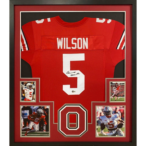 Garrett Wilson Autographed Signed Framed OSU Red Ohio State Jersey BECKETT