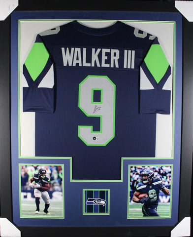 KENNETH WALKER (Seahawks blue TOWER) Signed Autographed Framed Jersey Beckett