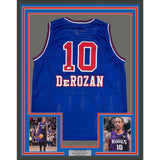 Framed Autographed/Signed DeMar DeRozan 35x39 Blue KC Retro Jersey Beckett COA