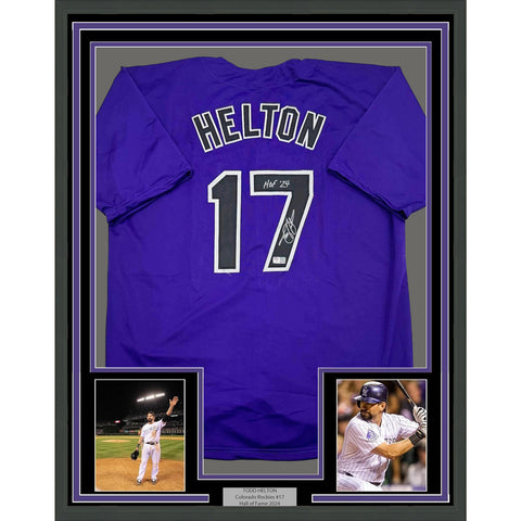 Framed Autographed/Signed Todd Helton HOF 24 35x39 Purple Jersey Tristar COA