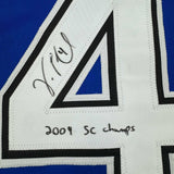 Framed Autographed/Signed Vincent Lecavalier Insc 35x39 TB Blue Jersey JSA COA