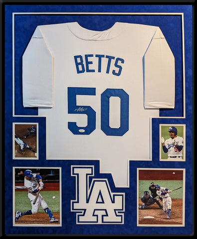 FRAMED SUEDE MOOKIE BETTS AUTOGRAPHED SIGNED LA DODGERS JERSEY JSA COA