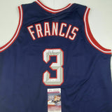 Autographed/Signed STEVE FRANCIS Houston Blue Basketball Jersey JSA COA Auto