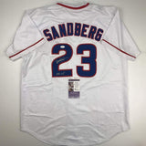 Autographed/Signed Ryne Sandberg HOF 05 Chicago White Baseball Jersey JSA COA