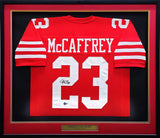 49ERS CHRISTIAN MCCAFFREY AUTOGRAPHED SIGNED FRAMED RED JERSEY BECKETT QR 230202