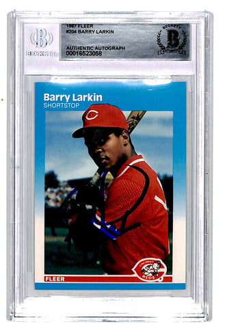 Barry Larkin Signed 1987 Fleer #204 Slab Trading Card Beckett 44490