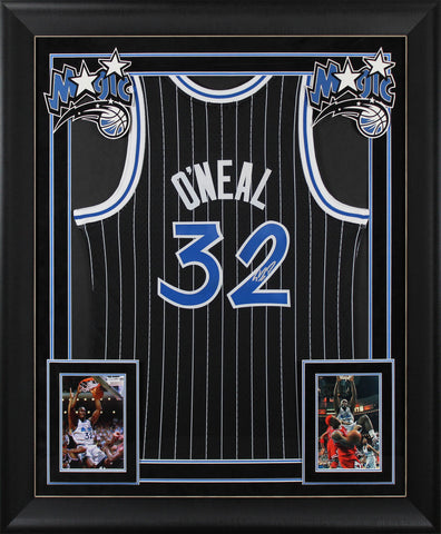 Magic Shaquille O'Neal Signed Black M&N 1994-95 HWC Swingman Framed Jersey BAS W