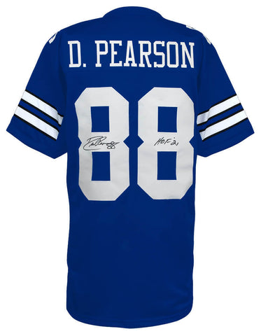 Drew Pearson (COWBOYS) Signed Navy Custom Football Jersey w/HOF - (SCHWARTZ COA)