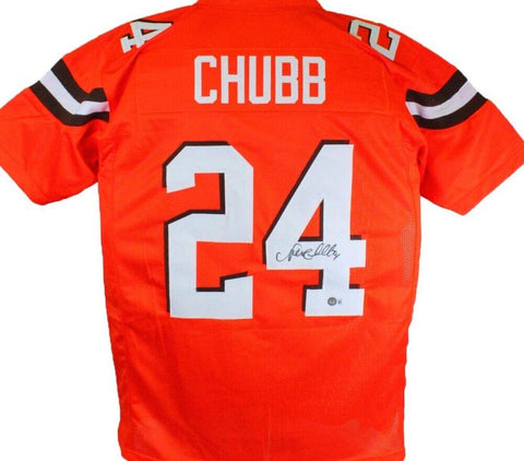 Nick Chubb Signed Browns #24 Jersey (Beckett) Cleveland's 2nd Rd Draft Pck 2018