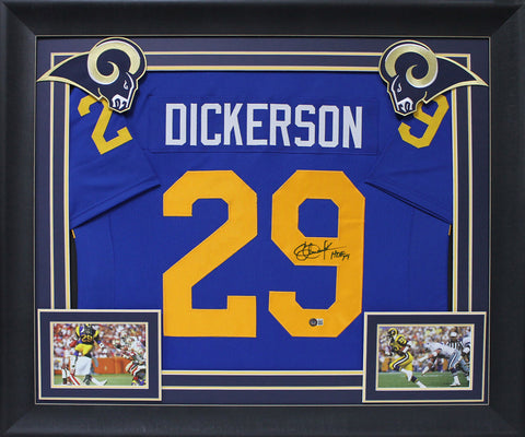 Eric Dickerson "HOF 99" Signed Blue Pro Style Framed Jersey Signed On #9 BAS Wit