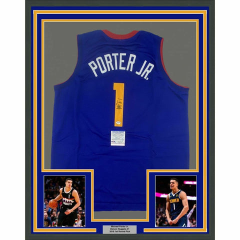 FRAMED Autographed/Signed MICHAEL PORTER JR 33x42 Royal Blue Jersey PSA/DNA COA