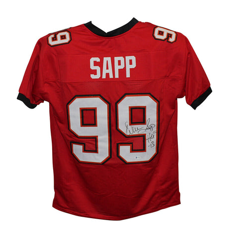 Warren Sapp Autographed/Signed Pro Style Red Jersey Beckett 31168