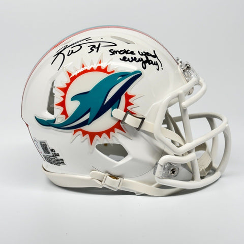 RICKY WILLIAMS AUTOGRAPHED DOLPHINS MINI HELMET W/ "Smoke Weed Everyday!" BAS