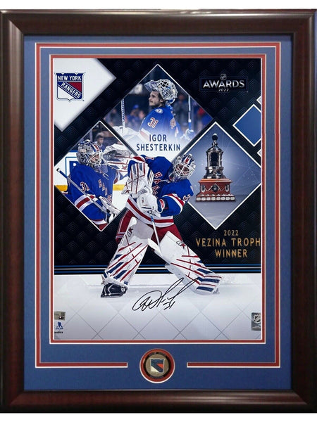 Igor Shesterkin Signed 16x20 Framed Photo Vezina Trophy Rangers Auto Fanatics