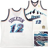 JAZZ JOHN STOCKTON AUTOGRAPHED WHITE M&N 1996-97 JERSEY XXL BECKETT 224353