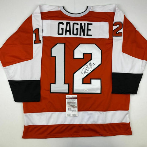 Autographed/Signed SIMON GAGNE Philadelphia Orange Hockey Jersey JSA COA Auto