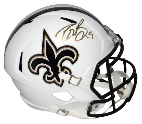 DREW BREES AUTOGRAPHED NEW ORLEANS SAINTS FULL SIZE FLAT WHITE HELMET BECKETT