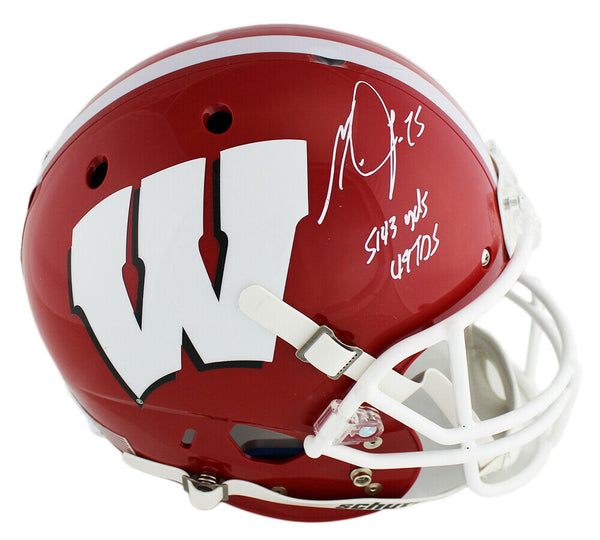 Melvin Gordon Signed Badgers Schutt Full Size Red & White Helmet - Career Stats