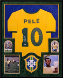 FRAMED IN SUEDE BRAZIL NATIONAL TEAM PELE AUTOGRAPHED SIGNED JERSEY BECKETT COA