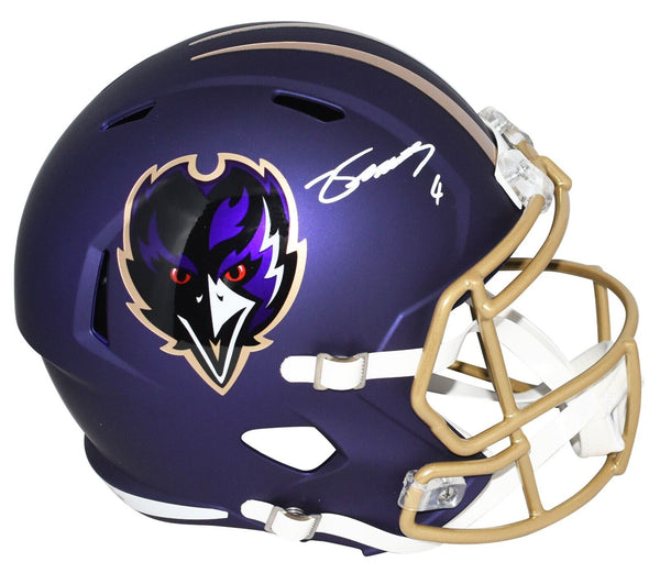 ZAY FLOWERS SIGNED BALTIMORE RAVENS 2024 PURPLE FULL SIZE SPEED HELMET BECKETT