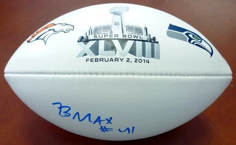 BYRON MAXWELL AUTOGRAPHED WHITE SUPER BOWL LOGO FOOTBALL SEAHAWKS MCS HOLO 76413