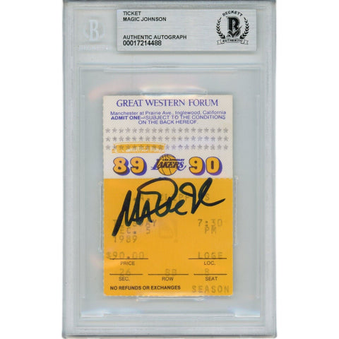 Magic Johnson Autographed LA Lakers 12/5/89 Ticket Stub Slab Beckett 48948